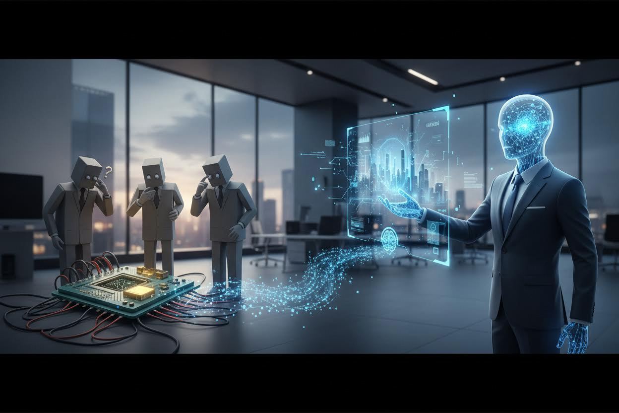 Editorial section illustration for "Сравнение с предшественниками" in context of "DeepSeek R2: почему тихое мышление меняет правила игры". Subject-focused composition, realistic business environment, crisp details, natural contrast, no text, no watermark, no logo, no empty background, 16:9.