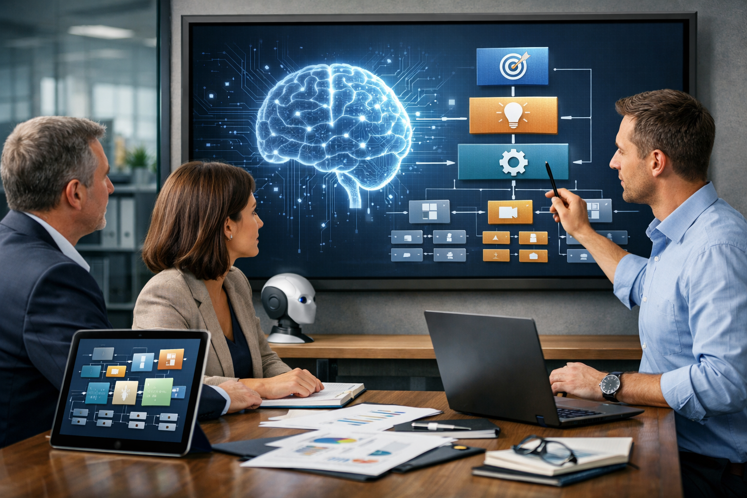 Editorial section illustration for "Почему укрупнённые задачи работают лучше" in context of "Atlas Development System: Укрупненные AI-задания для вашего бизнеса". Subject-focused composition, realistic business environment, crisp details, natural contrast, no text, no watermark, no logo, no empty background, 16:9.