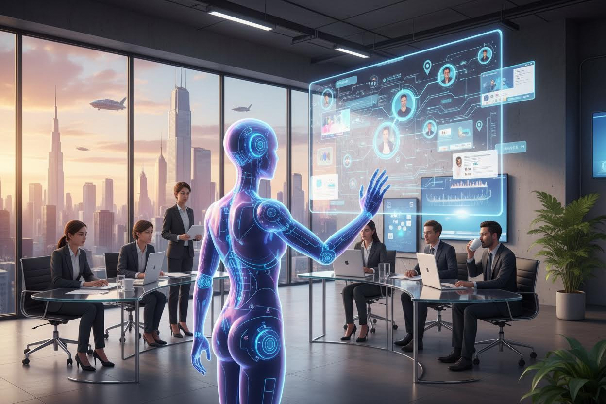 Editorial section illustration for "2. Создание таргетинговой рекламы" in context of "AI-агенты: 10 задач, которые они уже решают лучше людей". Subject-focused composition, realistic business environment, crisp details, natural contrast, no text, no watermark, no logo, no empty background, 16:9.