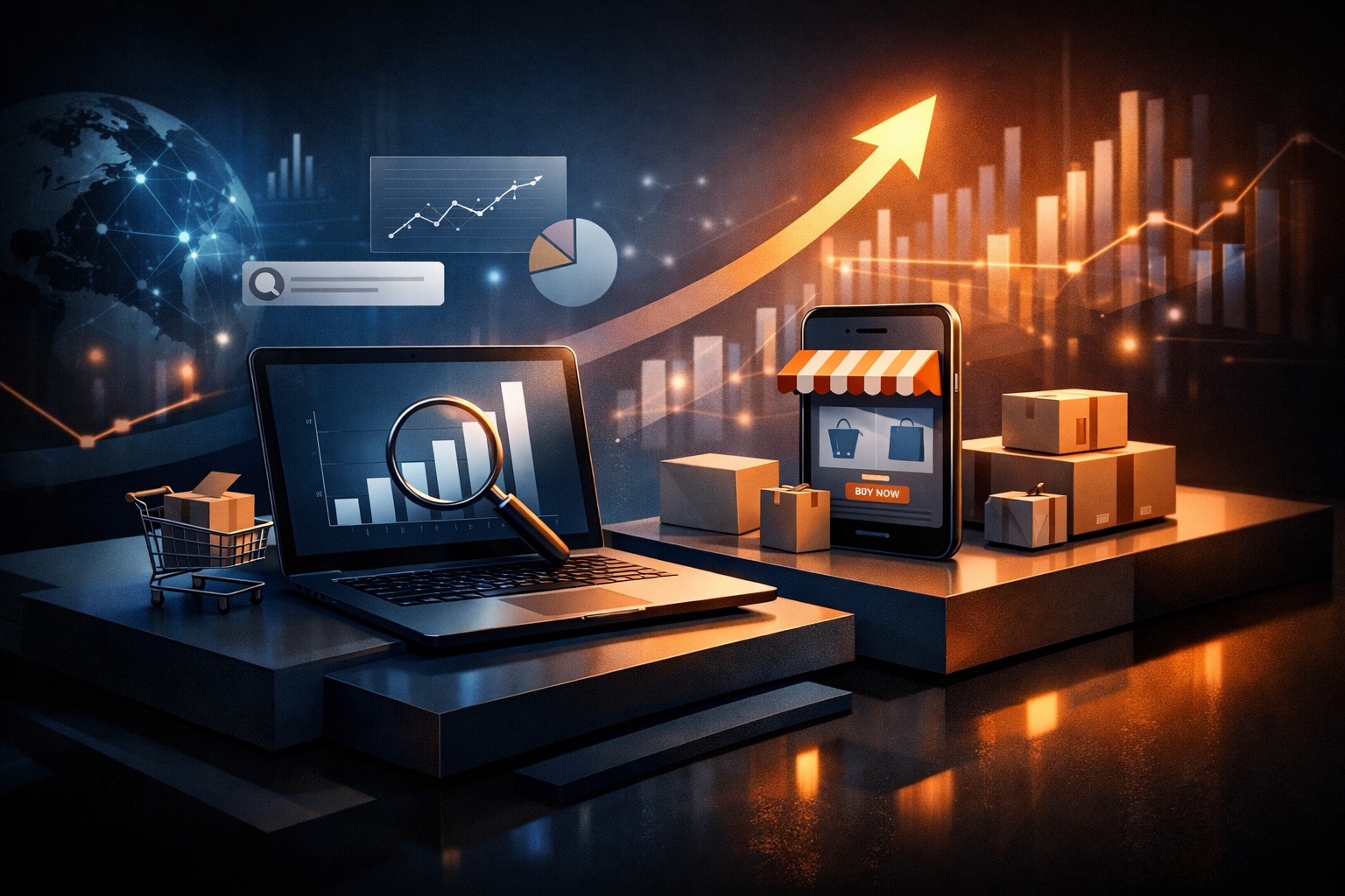 Premium editorial section illustration 1 for "Стратегический фреймворк: от хаоса к системе" in context of "Бизнес онлайн 2026: Практический разбор для руководителя и команды". Distinct visual angle, no people, no faces, layered product surfaces, abstract signals, cinematic light, crisp contrast, subject-focused, no text, no watermark, no logo, 16:9.