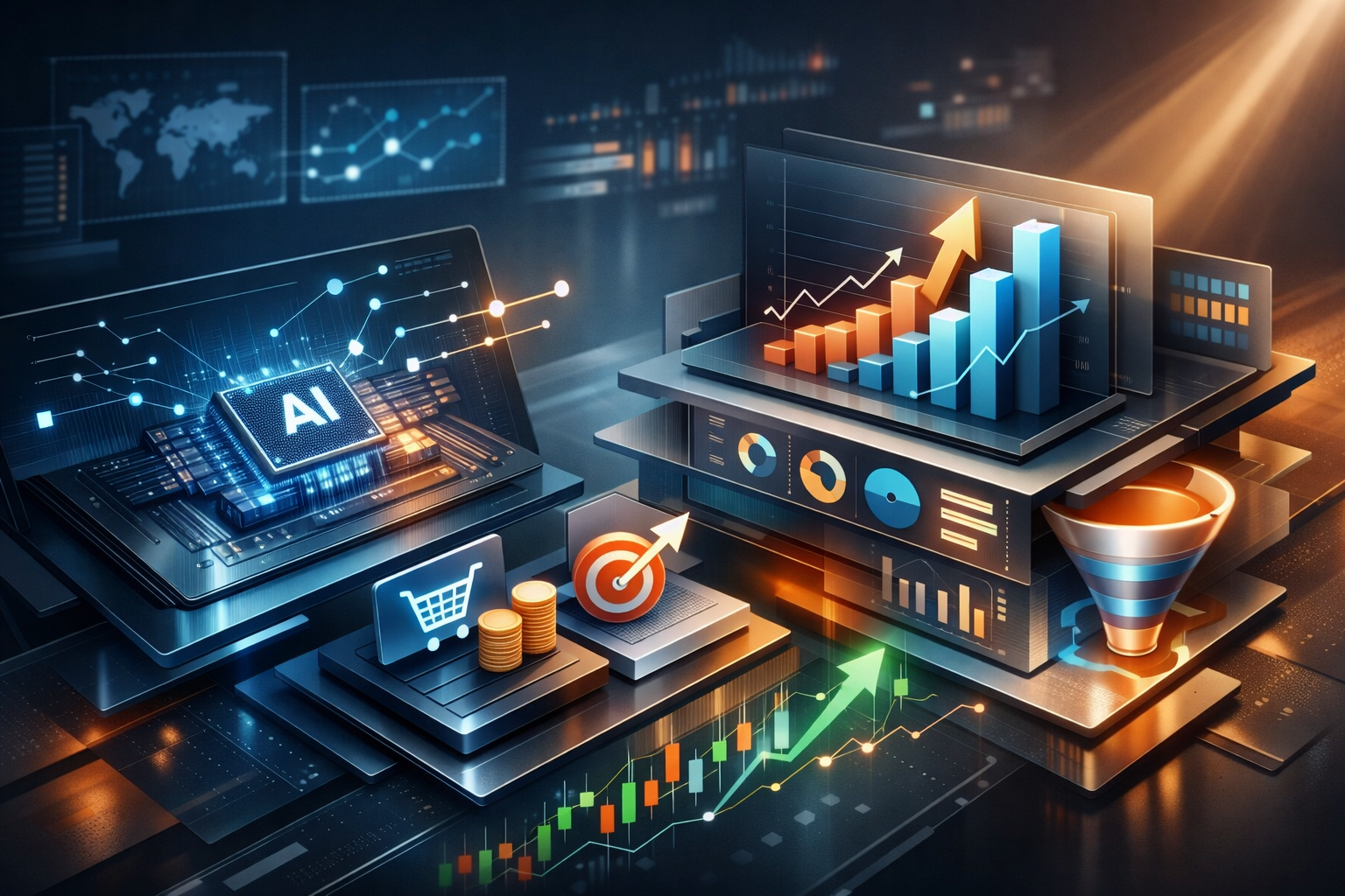 Multimedia setup featuring a laptop and a large monitor in a tech-savvy workspace.
