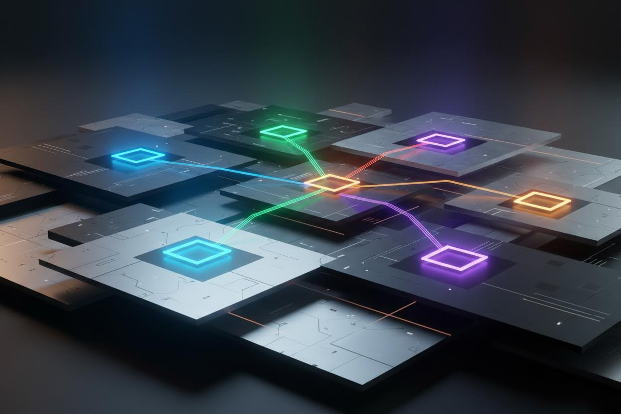 Premium editorial section illustration 2 for "Обзор сервисов: кто лидирует в 2026 году" in context of "Нейросеть для фото: лучшие сервисы обработки и генерации 2026". Distinct visual angle, no people, no faces, layered product surfaces, abstract signals, cinematic light, crisp contrast, subject-focused, no text, no watermark, no logo, 16:9.