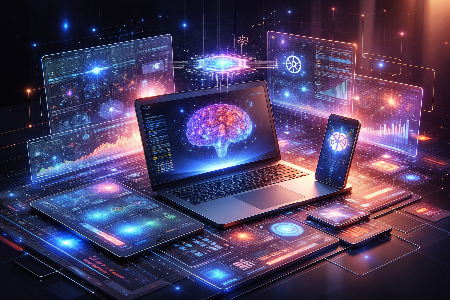 A confident young adult male with eyeglasses, holding a laptop against a vibrant yellow background, exuding a professional vibe.