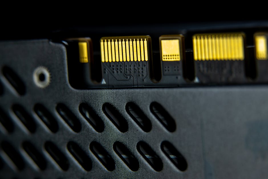 Detailed close-up of a computer component showing connectors and circuitry.