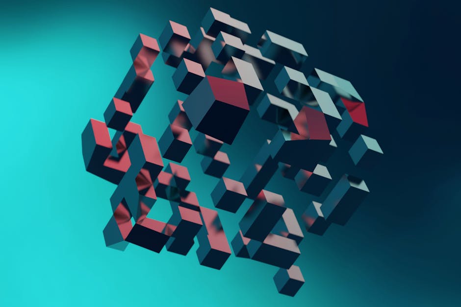 Abstract 3D cubes forming a complex geometric pattern with a futuristic style.