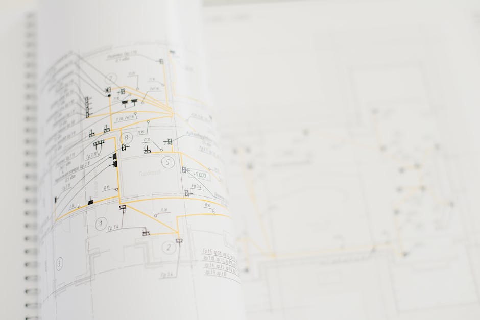 Detailed close-up of architectural blueprints, ideal for design and planning concepts.