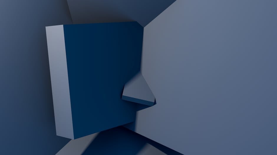 Minimalist 3D render of abstract geometric shapes in blue tones creating a modern art impression.