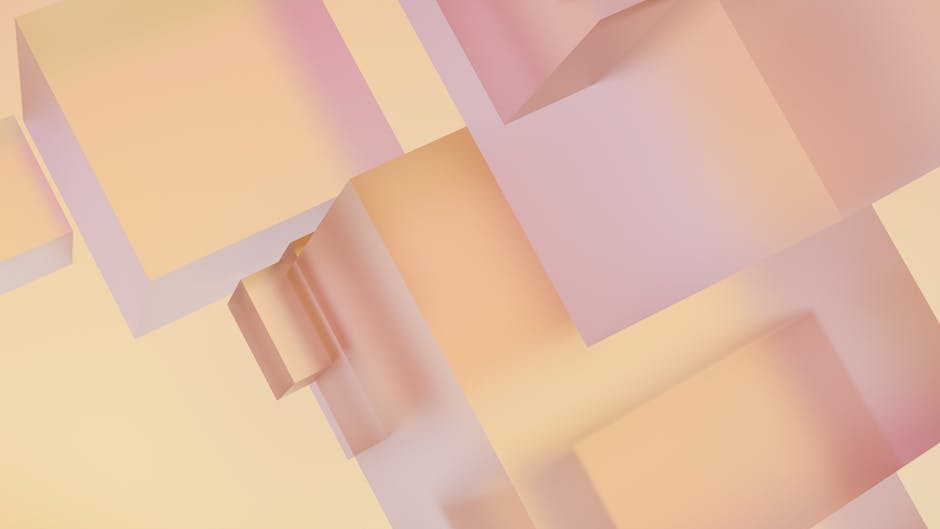 A soft and minimalistic 3D render of pastel geometric shapes against a serene background.