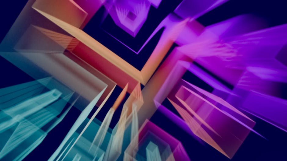 Colorful abstract geometric 3D art with dynamic motion blur and vibrant colors.