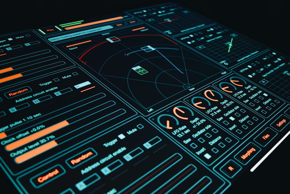 Dynamic digital interface showcasing technology with interactive design elements and controls.