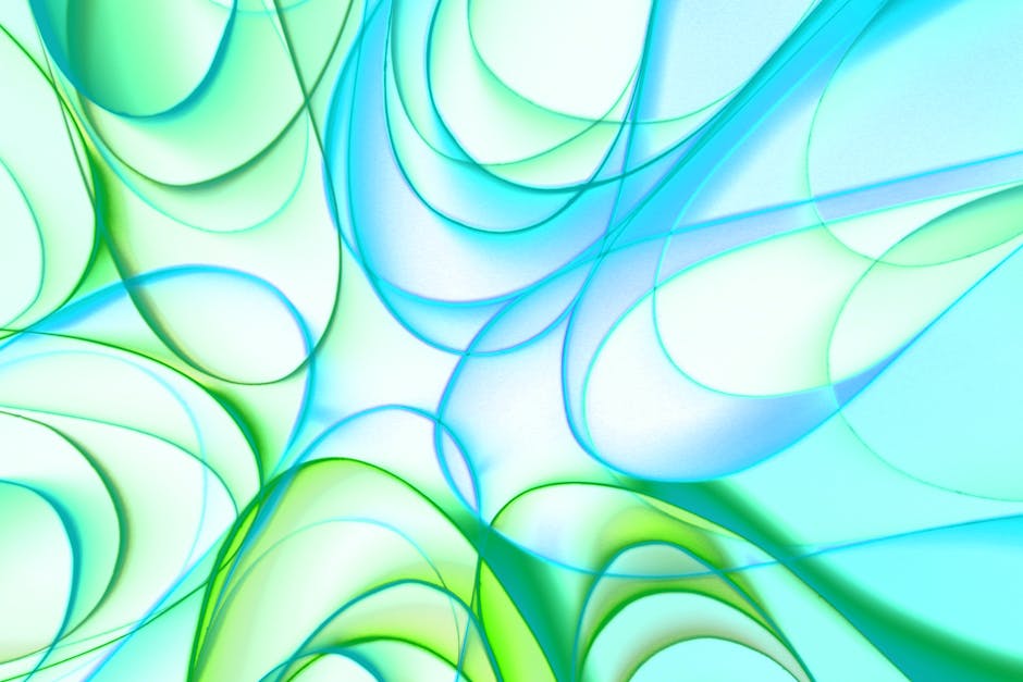 Vibrant abstract art with green and blue fluid shapes creating a dynamic pattern.