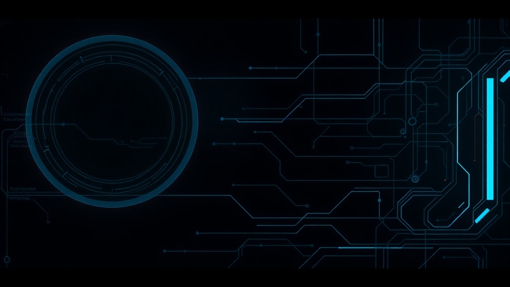 Ритейл: от офлайна к гибридной экосистеме, minimalist dark background, tech aesthetic, glowing elements, professional, no text, 16:9.