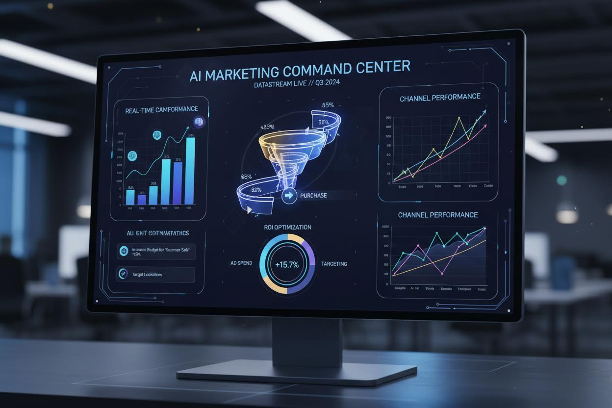 Editorial section illustration for "Офферы: от интуиции к данным" in context of "AI для маркетинга: креативы, офферы, аналитика". Subject-focused composition, realistic business environment, crisp details, natural contrast, no text, no watermark, no logo, no empty background, 16:9.