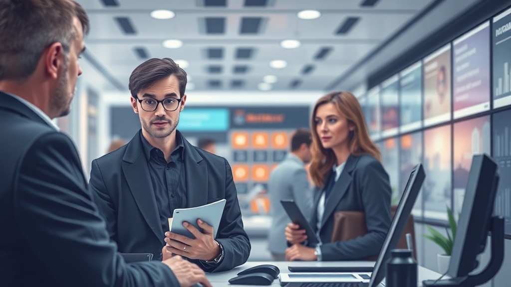 Editorial section illustration for "Лидогенерация и Outbound: Персонализация на масштабе" in context of "ТОП-20 AI-агентов для автоматизации маркетинга". Subject-focused composition, realistic business environment, crisp details, natural contrast, no text, no watermark, no logo, no empty background, 16:9.