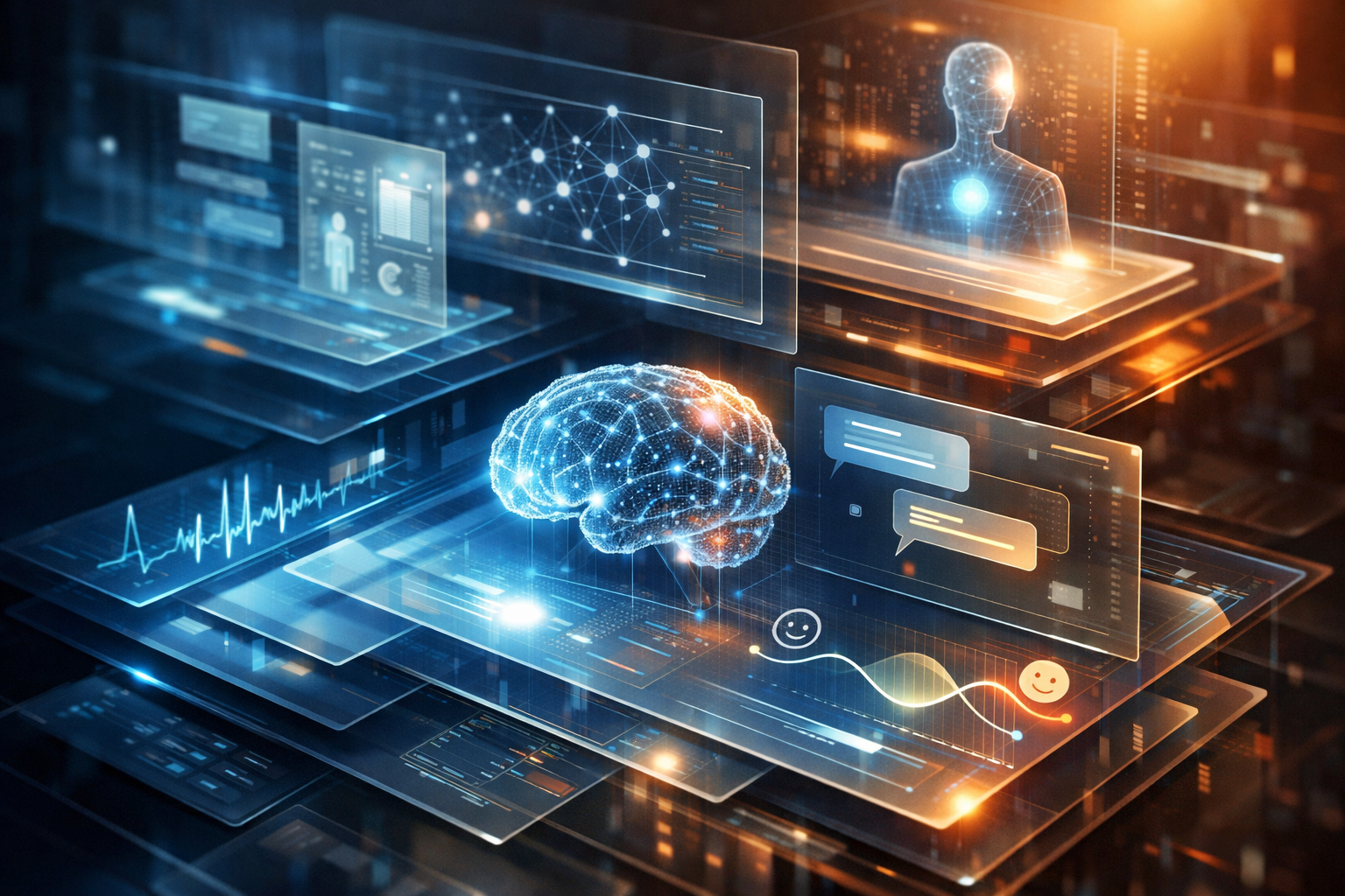 A group of diverse professionals collaborating in a modern office setting with laptops and technology.