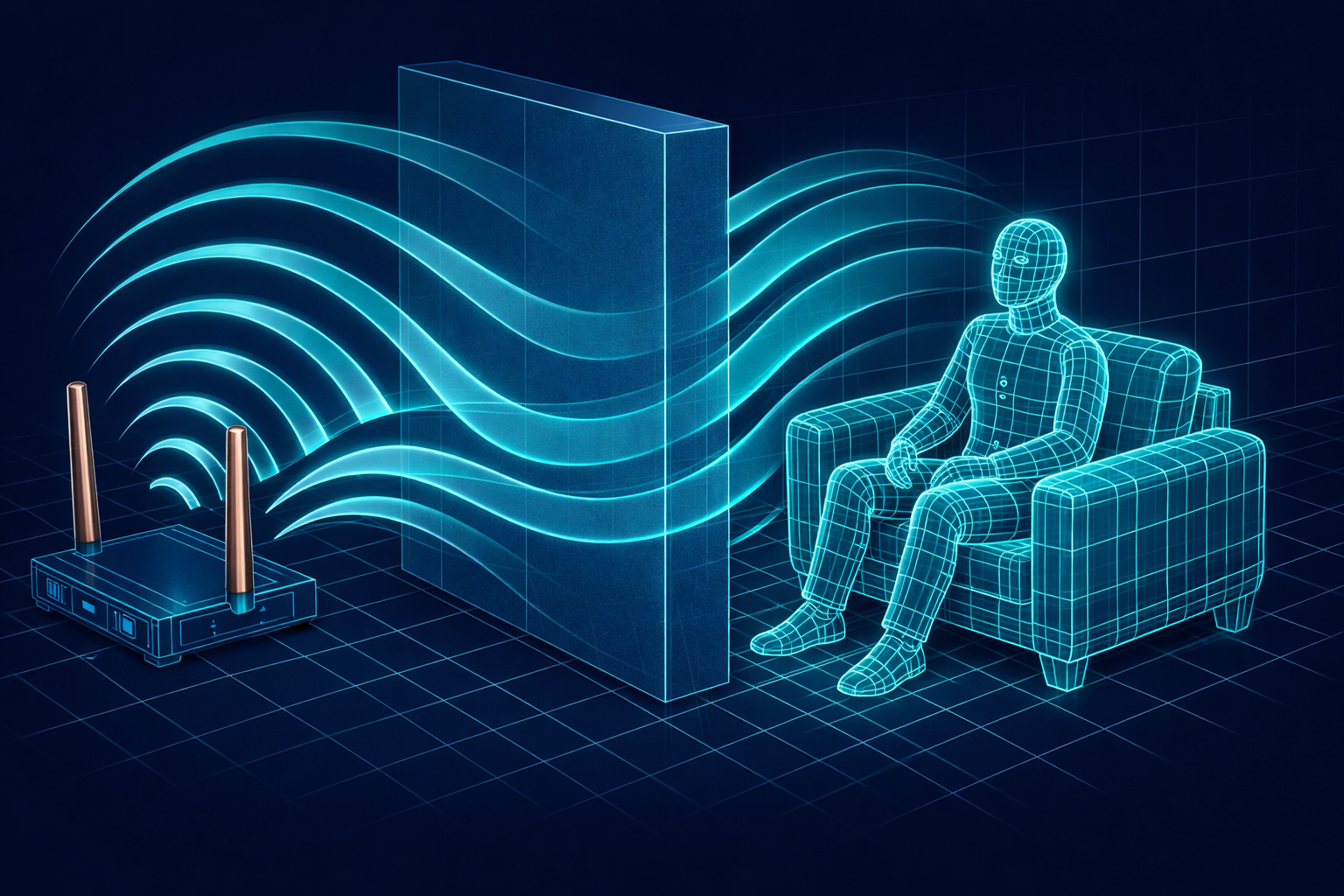 Ключевая иллюстрация: Система Wave-Former: AI видит сквозь стены через Wi-Fi