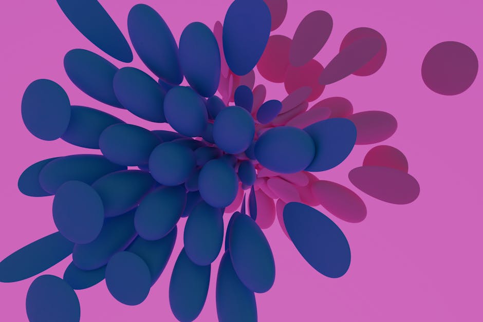 Vibrant 3D abstract design featuring blue shapes on a pink background, ideal for modern aesthetics.