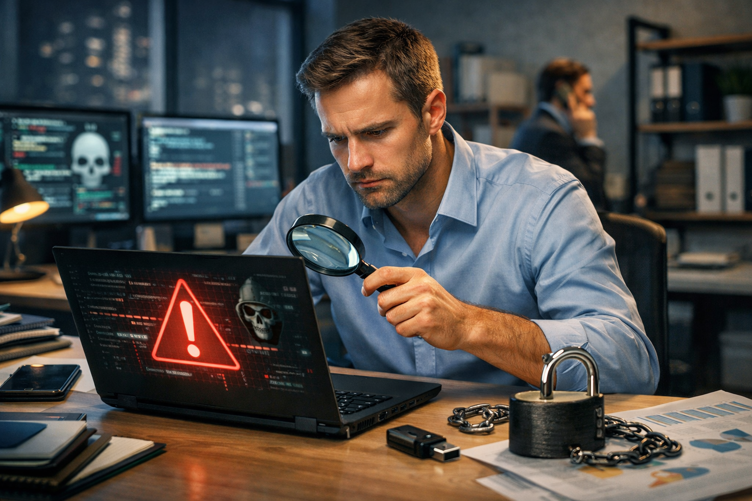 Editorial section illustration for "Почему бесплатный антивирус нельзя оценивать только по детекту" in context of "Бесплатный антивирус: где заканчивается экономия и начинается ложное чувство безопасности". Subject-focused composition, realistic business environment, crisp details, natural contrast, no text, no watermark, no logo, no empty background, 16:9.