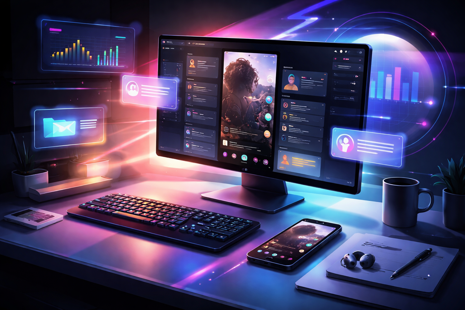 Three professionals engaged in teamwork at a conference table with laptops and notes.
